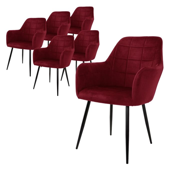 ECD Germany Lot de 6 Chaises de Salle à Manger Cuisine Salon Séjour Bordeaux Assise Siège Rembourrée en Velours Structure ECD Germany Lot de 6 Chaises de Salle à Manger Cuisine Salon Séjour Bordeaux Assise Siège Rembourrée en Velours Structure