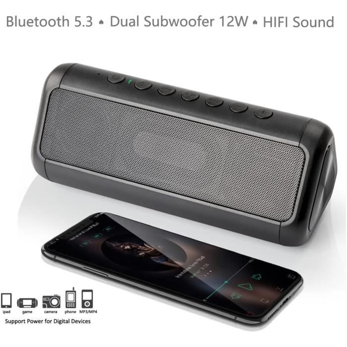 Enceinte Bluetooth Portable Uxsjakjsd - Bluetooth 5.3, Micro Intégré, Radio FM, Batterie 1500 MAh, Noir - 9