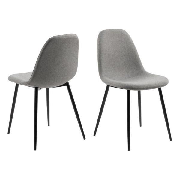 chaises de salle à manger - emob - wilhelm - tissu ignifuge gris - pieds en métal thermolaqué noir