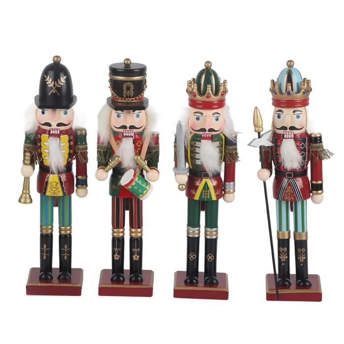 Figurines Casse-Noisette En Bois Rose - Lot De 4 - Déco De Noël 13 Cm - Pour Arbre, Cheminée, Étagère - 8