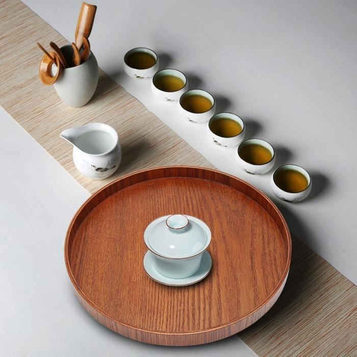 Plateau à Thé Antidérapant Noir En Bois Rond, Table De Service Pour Utilisation De Bar De Bureau à Domicile, 27cm Ou 30cm(30cm