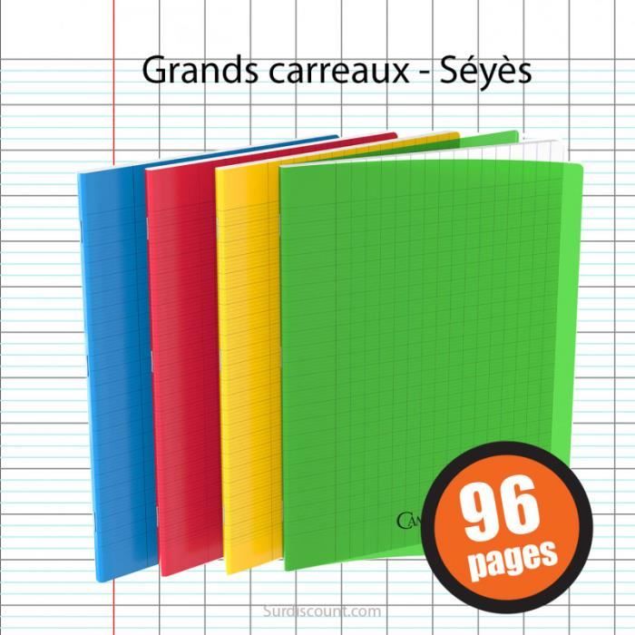 Cahier 24 x 32 cm Grands carreaux Seyès 96 - Scrapmalin