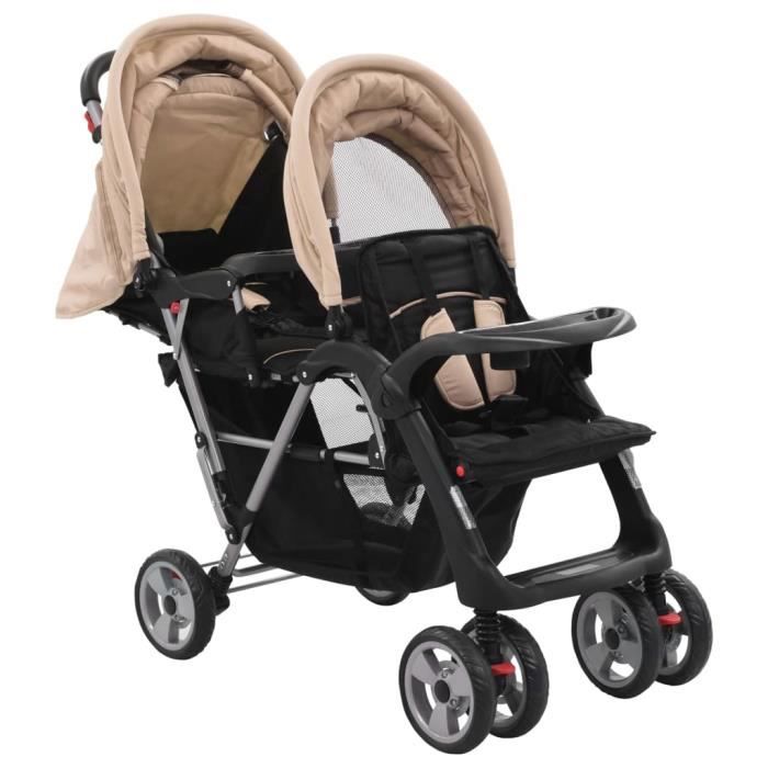 BEL Poussette tandem Poussettes pour bébés Taupe et noir Acier + tissu oxford 00 x 58 x 103 cm