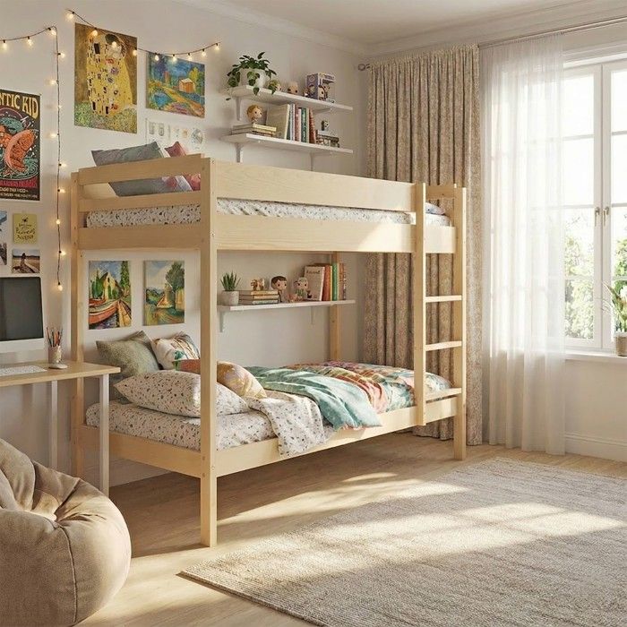 Lit superposé BRICE 90x190 + 2 sommiers / Bois clair