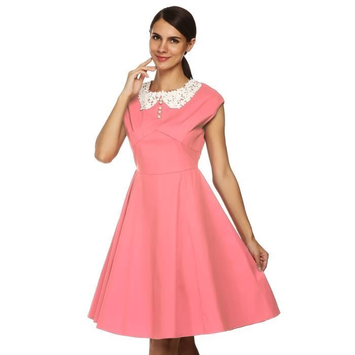robe rose col claudine