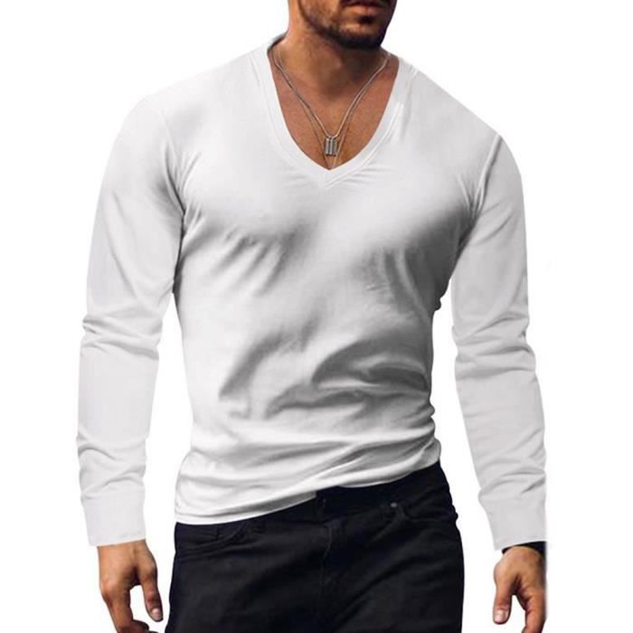 vêtements t shirt homme manche longue col v