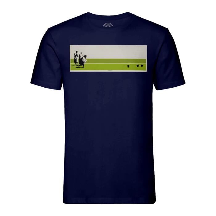 T-shirt à col rond bleu pour homme avec maquillage pour le visage photo
