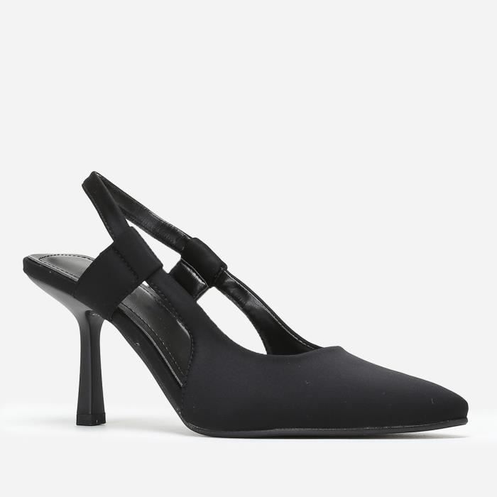 Escarpins noirs ouverts et pointus en tissu - Femme - Bride élastique - Talon aiguille 8,5 cm