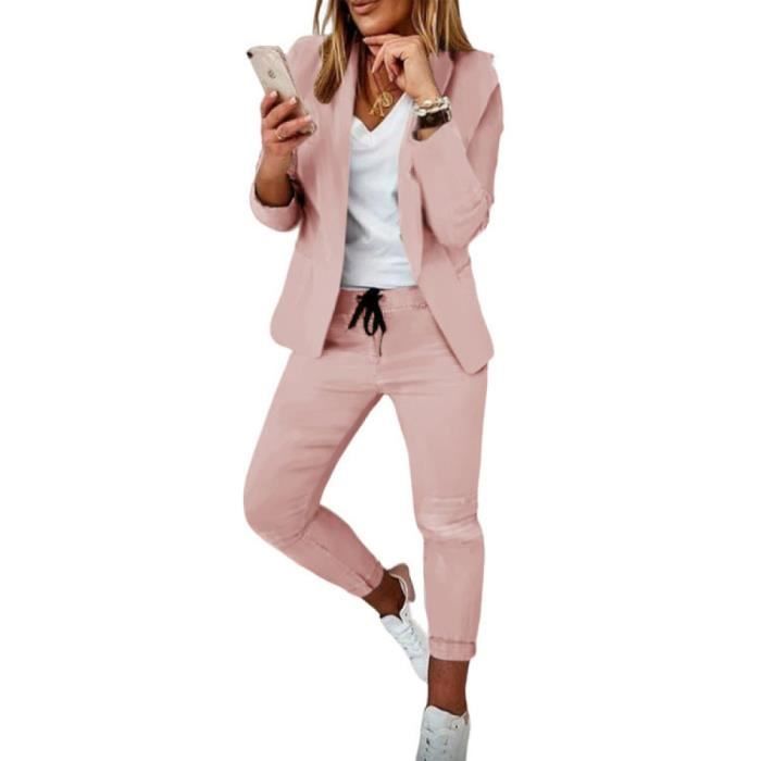 Tailleur 2 Pi ces Femme Ensemble Blazer et Pantalon Couleur Unie