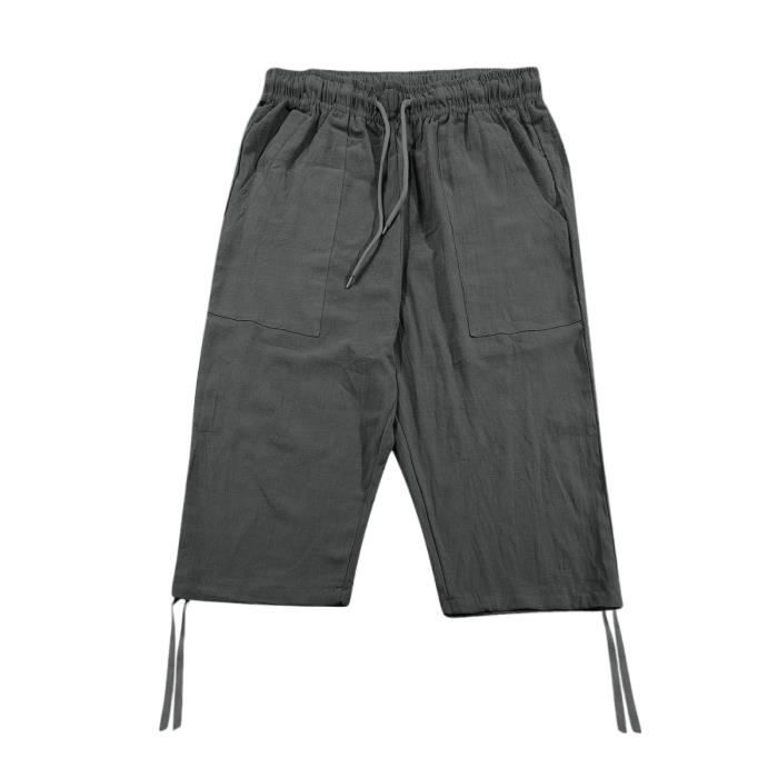 Minetom Homme Été Pantalon En Lin Lâche Capri Shorts Bermudas 3-4