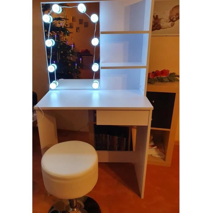 Coiffeuse blanche avec tabouret  + led