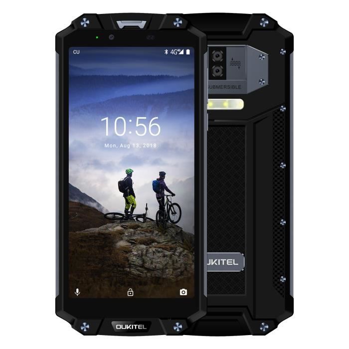  T&eacute;l&eacute;phone portable 6.0'' Oukitel WP2 4G Smartphone Standard Militaire + Batterie 10000mAh (Veille 42 Jours), IP68 étanche, 4GB+64GB Octa Core - Noir pas cher
