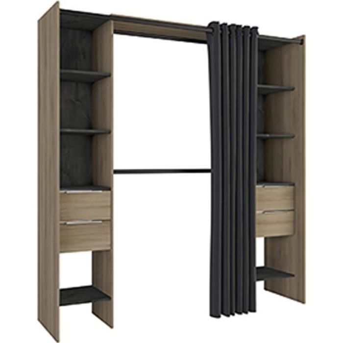 Kit placard extensible coloris Chene kronberg-sidewalk + rideau noir - Longueur 115-190 x Profondeur 50 x Hauteur 203 cm