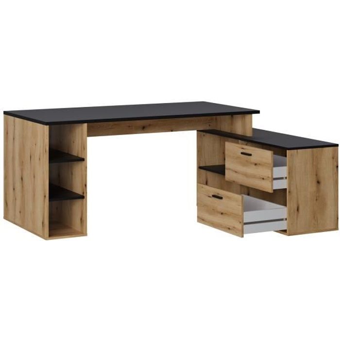 Bureau dangle en mélamine coloris imitation chêne rustique - noir - Longueur 183 x profondeur 141 x Hauteur 75 cm Bureau dangle en mélamine coloris imitation chêne rustique - noir - Longueur 183 x profondeur 141 x Hauteur 75 cm