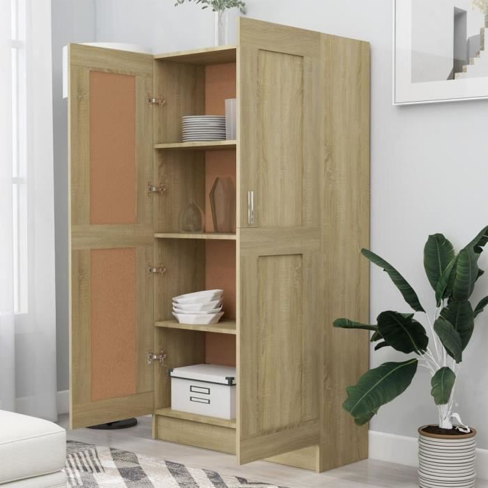 Bibliothèque RILLBUS - Étagère à Livres avec 1 Porte et 4 étagères - chêne sonoma - 82.5 x 30.5 x 150 cm