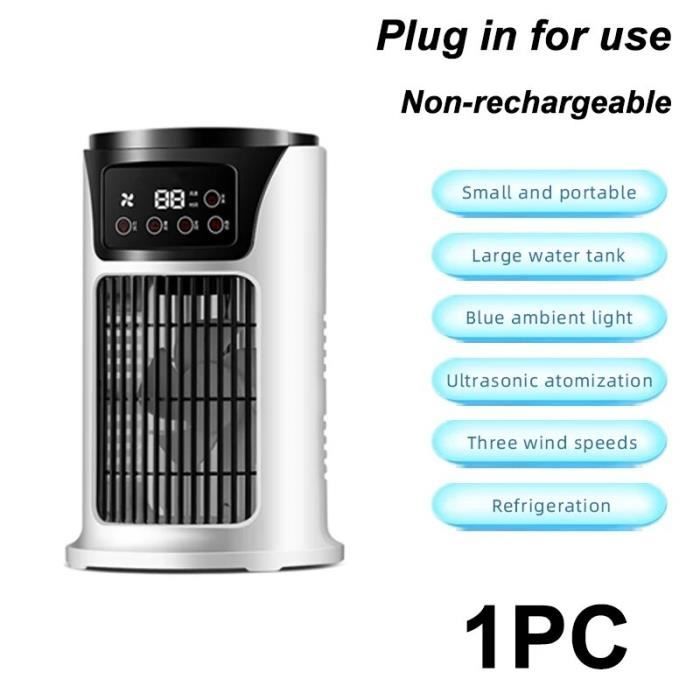 Refroidisseur d'air personnel, mini climatiseur portable, purificateur d'air par évaporation 3 en 1, rideau d'eau remplaçable, pare-brise portable à 3 vitesses, veilleuse variable en continu