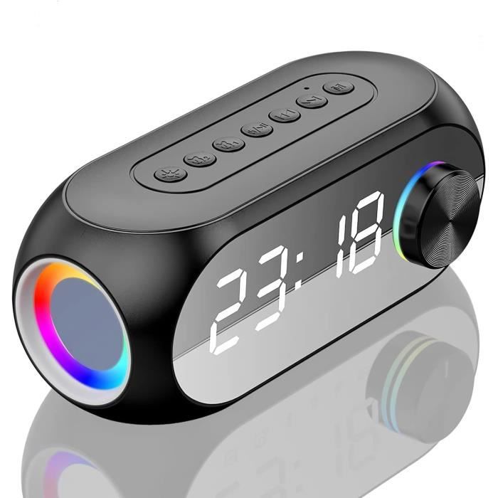 Réveil Bluetooth Avec Enceinte, Radio FM, Écran Miroir - Horloge Numérique Portable, Batterie 1600mAh