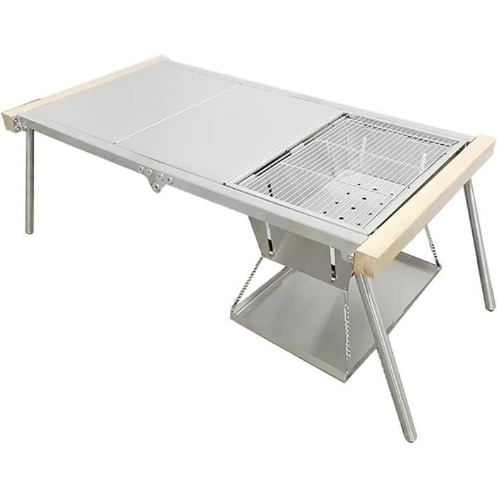 Grille De Cuisson Portable Pour Barbecue Camping, Pliable, 55x30cm, Avec Feu De Camp