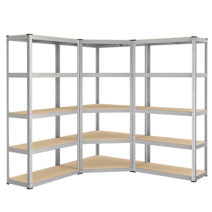 Meuble Étagère à 5 Niveaux Forme en L en acier Capacité de Charge 2625 kg Argent et Beige Naturel