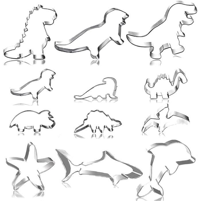 Emporte-pièces Dinosaure 12 Pièces - Acier Inoxydable Alimentaire, Pour Biscuits, Gâteaux - DIY Fête Enfant