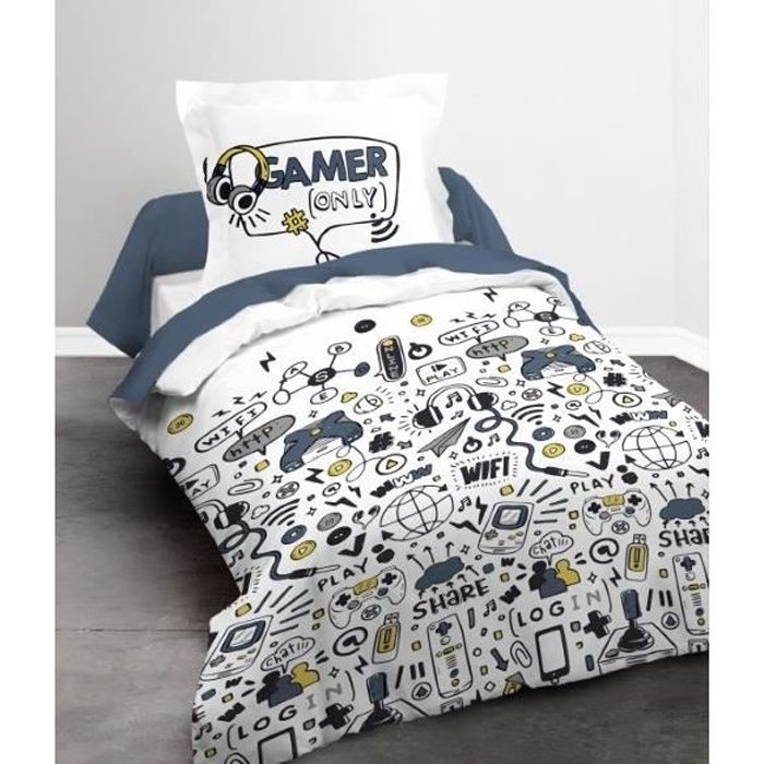 Housse De Couette 140X200 Gamer Parure De Lit 140 X 200 Ado Garçon Avec  Fermeture Éclair 1 Personne, Parure Housse Couette E[Z4590] - Cdiscount  Maison