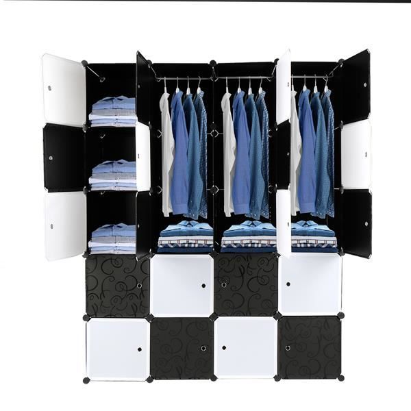 5 couches de 20 grilles avec 3 tringlespenderie  à vêtements, meuble à chaussures rubik's cube, 142*47*178cm, noire et blanche