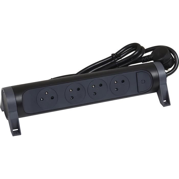 Rallonge Multiprise Rotative Avec 4 Prises De Courant Surface Et Interrupteur À Câbler - Noir Et