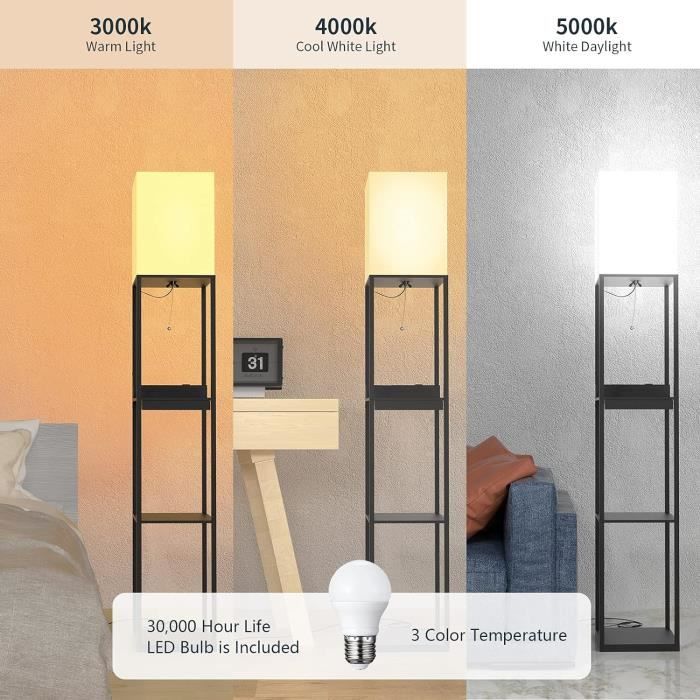 Lampadaire Design 3 étagères Avec Chargeur USB-C - 165cm | LuminexDesigns | Dimmable | Neuf