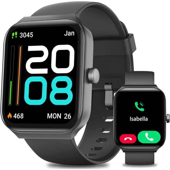 Montre Connectée Homme Femme - Écran 1.95" HD Incurvé, Appels Bluetooth, 110+ Modes Sport, Étanche IP68, Suivi Cardio/Sommeil