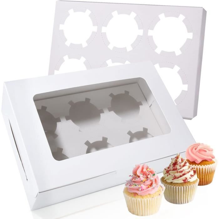 GOYADA Lot 30 Boîtes à Cupcakes 6 Trous - Carton Alimentaire Avec Fenêtre - Pour Mariage, Anniversaire - Blanc