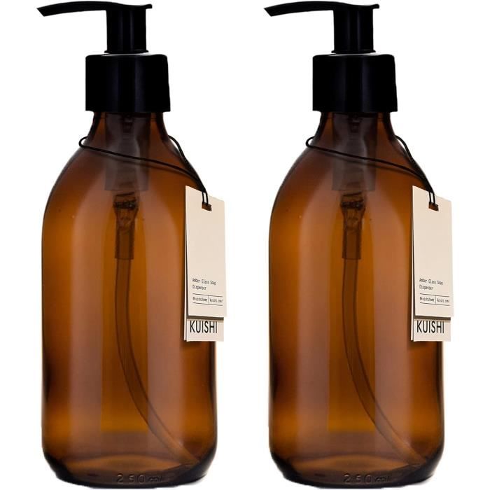 Distributeur De Savon En Verre Hejo Lot De 2 - 500ml Flacon Pompe Ambre | Réutilisable Pour Gel Douche, Shampoing