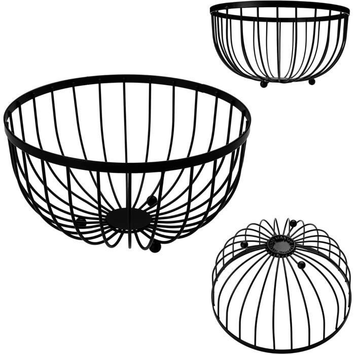Lot De 3 Corbeilles à Fruits APACALI - Métal Noir 25.5x10 Cm - Anti-Rouille - Design Ondulé