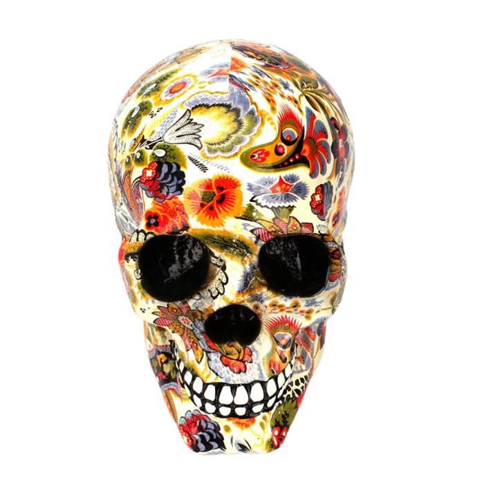 Statue De Crane Tete De Mort Colore Decoration Collection D Art Cadeaux Cdiscount Maison