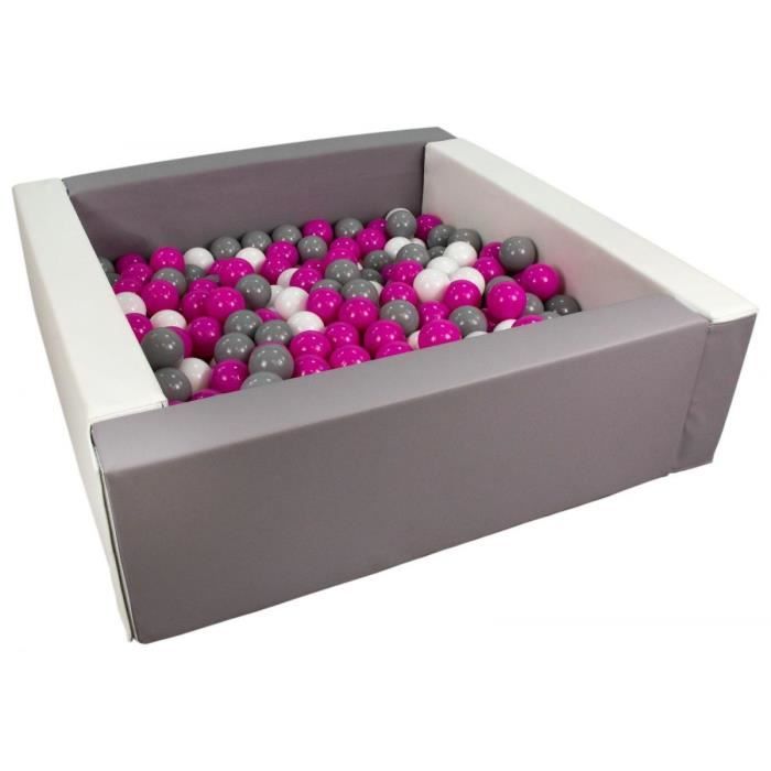 Velinda - 244011.9-1.8.9 - Piscine à balles carrée avec 200 balles - blanc, gris/blanc, rose ...