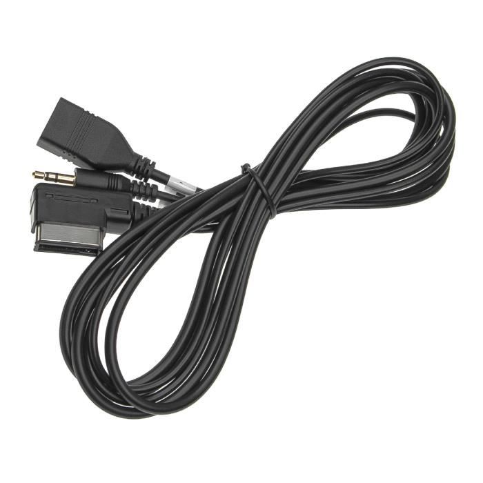 vhbw Câble adaptateur AUX USB en Y pour radio de voiture compatible avec Audi A1, A3, A4, A5, A6, A8, Q5, Q7, TT, MMI 3G-System