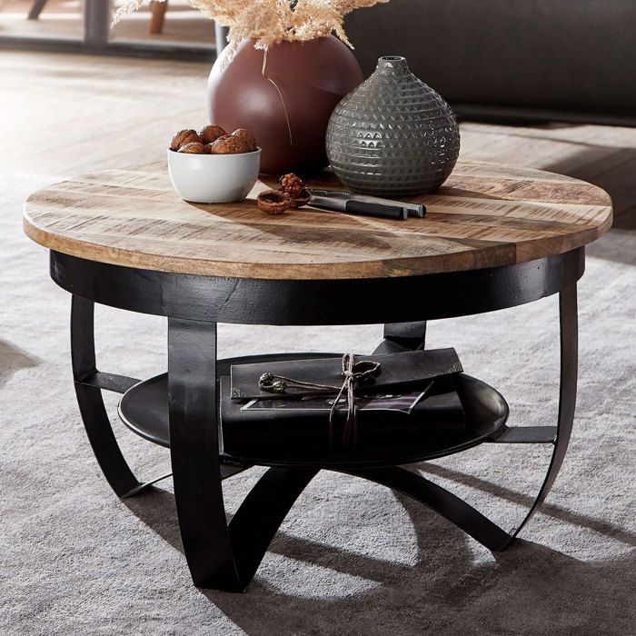 Table Basse - WOHNLING - Ronde - Noir - Bois Massif - 60 x 34 x 60 cm Table Basse - WOHNLING - Ronde - Noir - Bois Massif - 60 x 34 x 60 cm