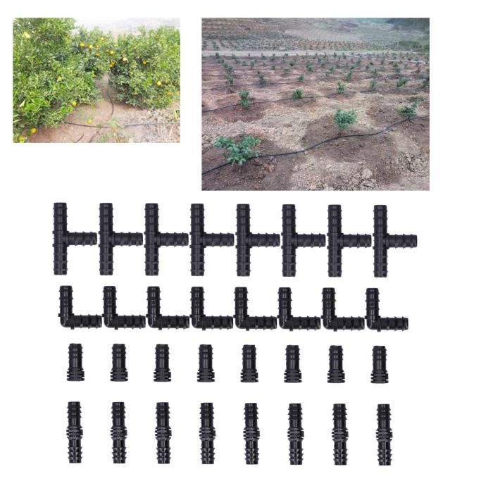 Jardin Irrigation connecteurs barbelé simple Double té coude goutte à