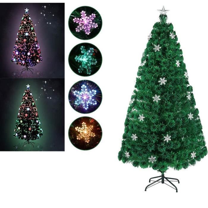 YUENFONG Sapin de Noël Artificiel 180cm Arbre de Noël Lumineux en Fibre de Verre, Avec 25 LED