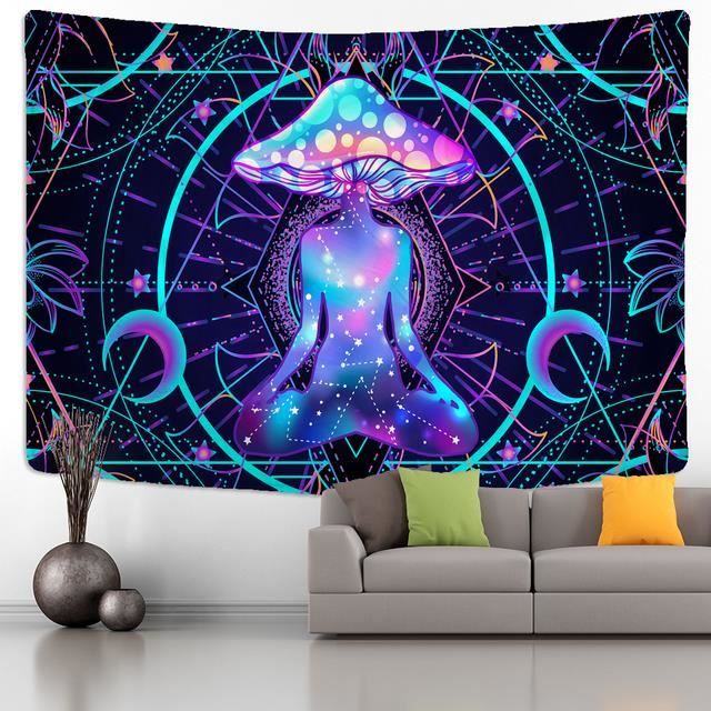 Tapisserie UV Psychédélique Tripleview Art - Tenture Murale Néon Stonehenge - Elfe Fée