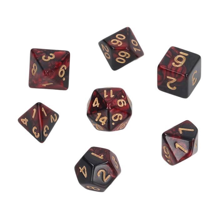 Lot De 5 Dés D&D Bicolores – 7 Pièces Par Set – Acrylique – Chiffres Dorés – Sac à Dés Inclus