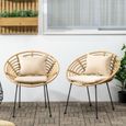 Lot de 2 chaises de jardin style colonial coussins beige inclus résine tressée et filaire aspect rotin 97x87x90cm Beige-1