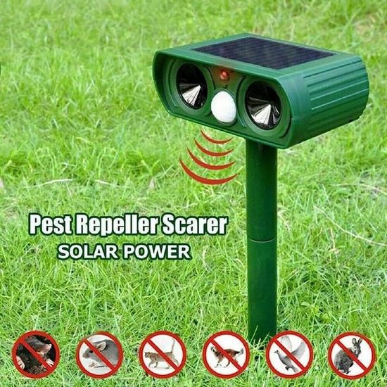 Répulsif Ultrason Solaire 360° Anti-Chat/Oiseaux 2024 - 5 Modes, 32ft, Charge Solaire/USB, Pour Jardin, Pigeon, Lapin, Souris