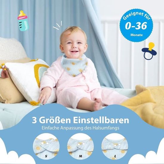 Bavoirs Bébé Vicloon 6PCS - 100% Coton Avec Boutons Réglables - Bandanas Absorbants