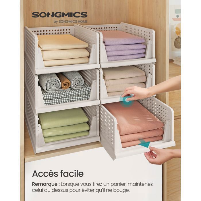 SONGMICS Set accessoires dressing, Lot de 6, Organisateur d'Armoire Pliable, Empilable, Blanc - Maison SONGMICS Set accessoires dressing, Lot de 6, Organisateur d'Armoire Pliable, Empilable, Blanc - Maison