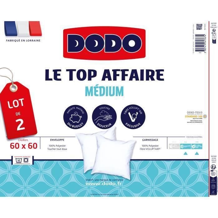 DODO Lot de 2 Oreillers Le Top Affaire - 60 x 60 cm - 100% Polyester  VOLUPT'AIR - Cdiscount Maison