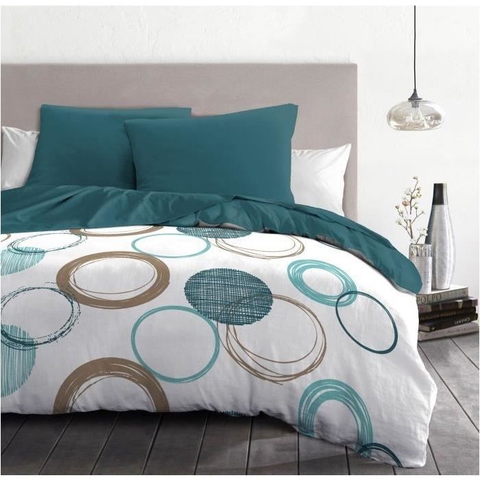 Parure de lit microfibre - HOME LINGE PASSION - SHIZUOKA - Housse 240 x 260 cm 2 taies d'oreiller 63 x 63 cm - Bleu - Maison