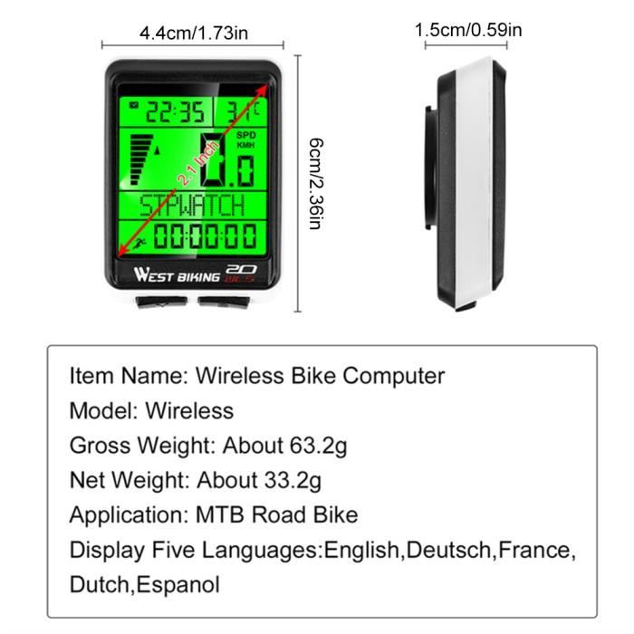 Compteur Vélo Sans Fil LANAFLAY – 20 Fonctions, IPX6 étanche, écran LCD Rétroéclairé, Capteur Magnétique, Pile Bouton Incluse – Calories, Distance, Vitesse