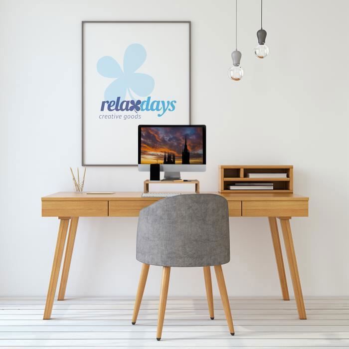Relaxdays Support pour moniteur, bambou, rehausseur pour écran avec 2  tiroirs & compartiments, 14 x 60 x 30 cm, nature