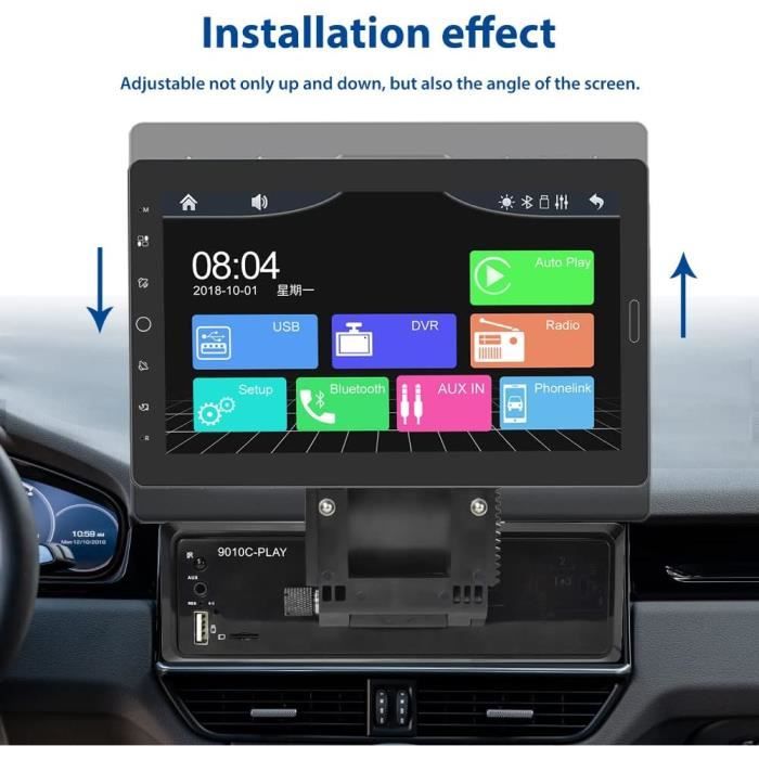 Hikity Apple Carplay Autoradio 1 Din Avec 10,1 Pouces Écran Tactile Amovible Poste Radio Voiture Bluetooth Mains Libres Avec Android Auto/Mirorr Link