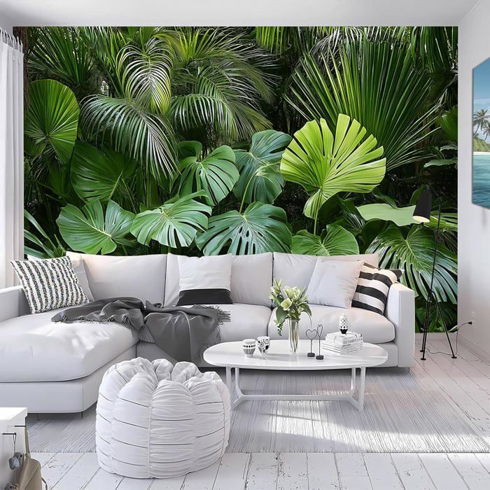 Papier Peint Panoramique Tropical Plantes, Luxuriant Jungle Geant Mural ...